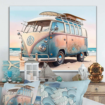 70S Surfing Van At The Beach II